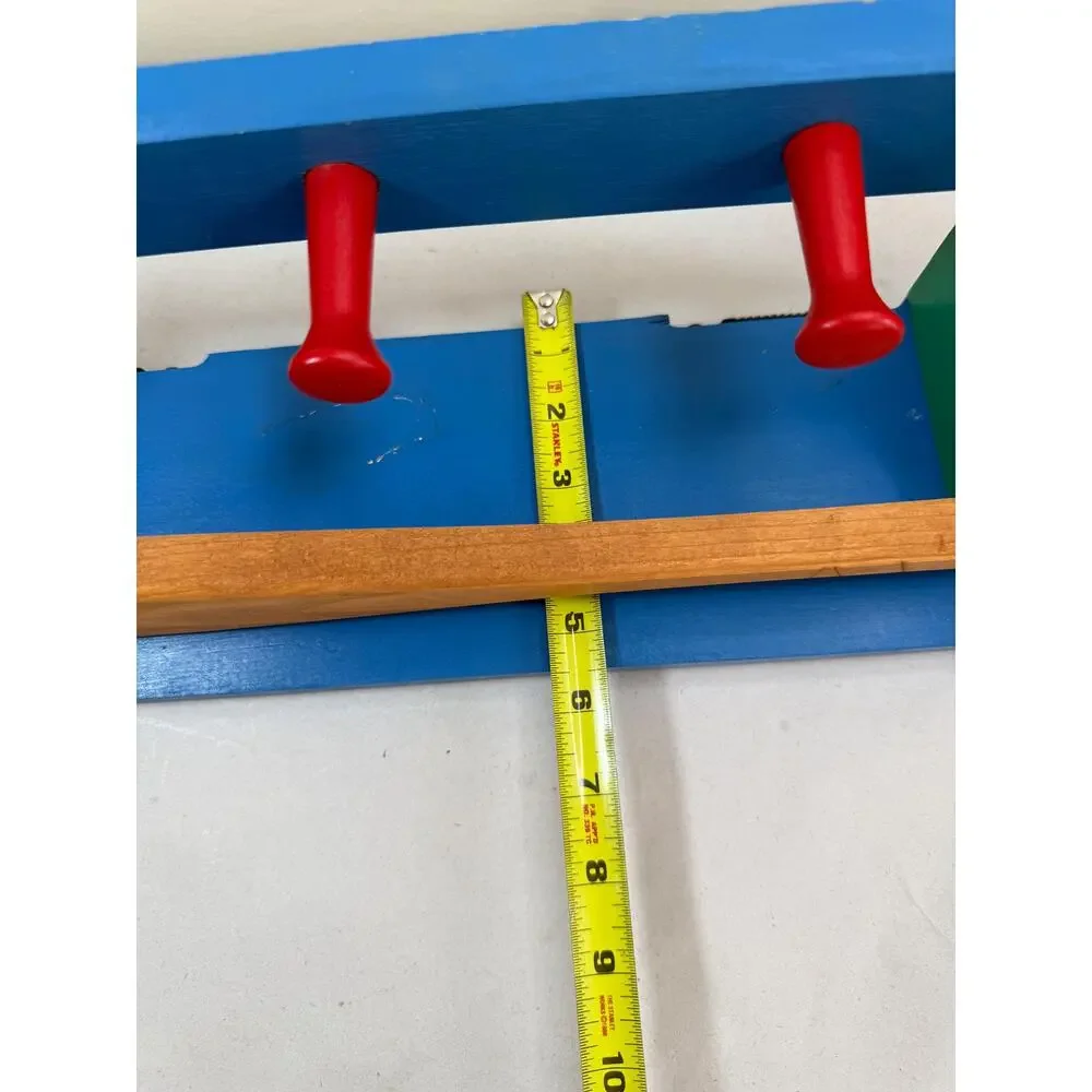 Vintage Handmade Baseball Bat Wall Hooks Kids Room Coat Rack Blue Green Sports
